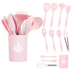 CHEFCHOICE - Set De Utensilios De Cocina Silicona 12 Piezas Antiadherente Rosado