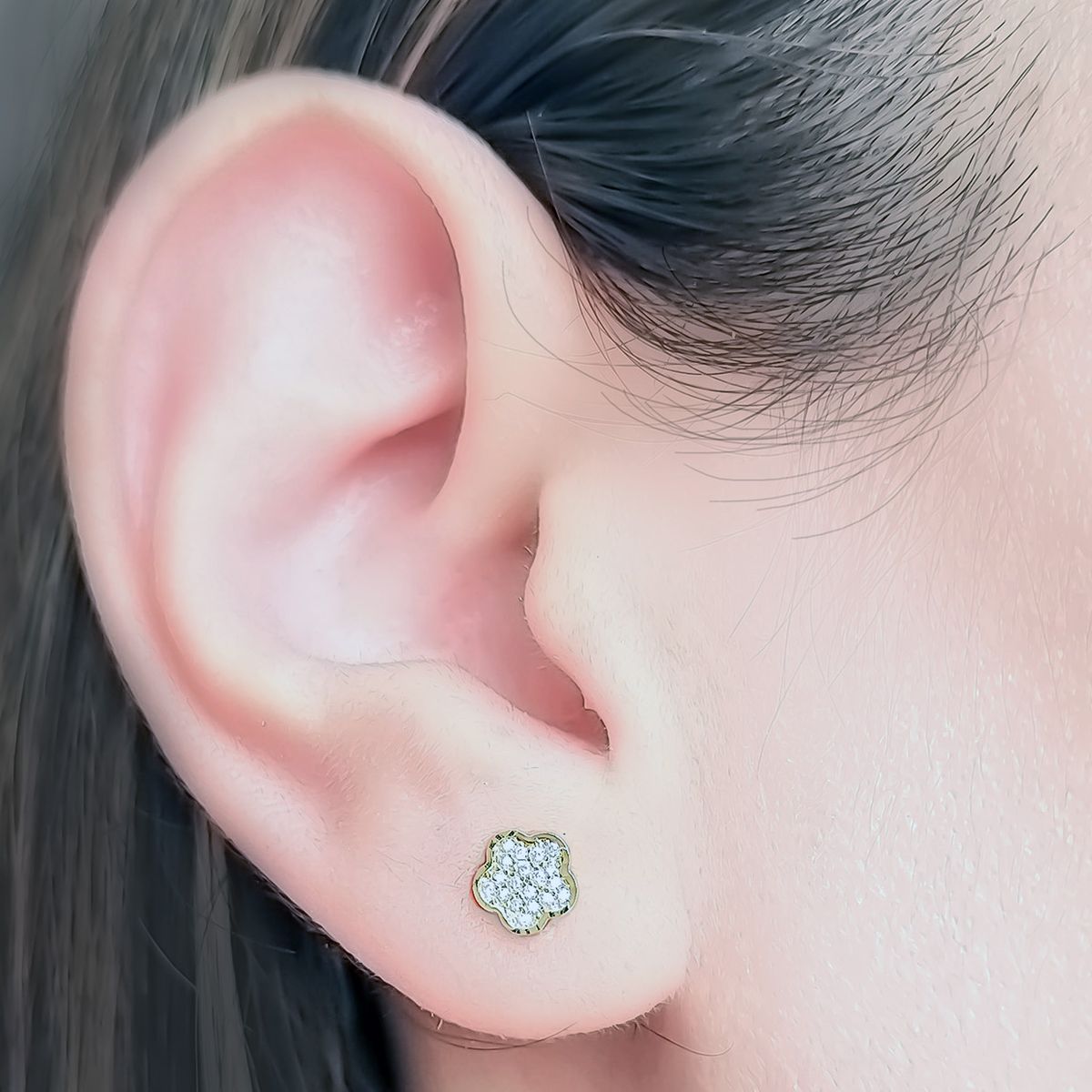 COGGIOLA - Aros Flor 6mm Circón Enchapado Oro 18K