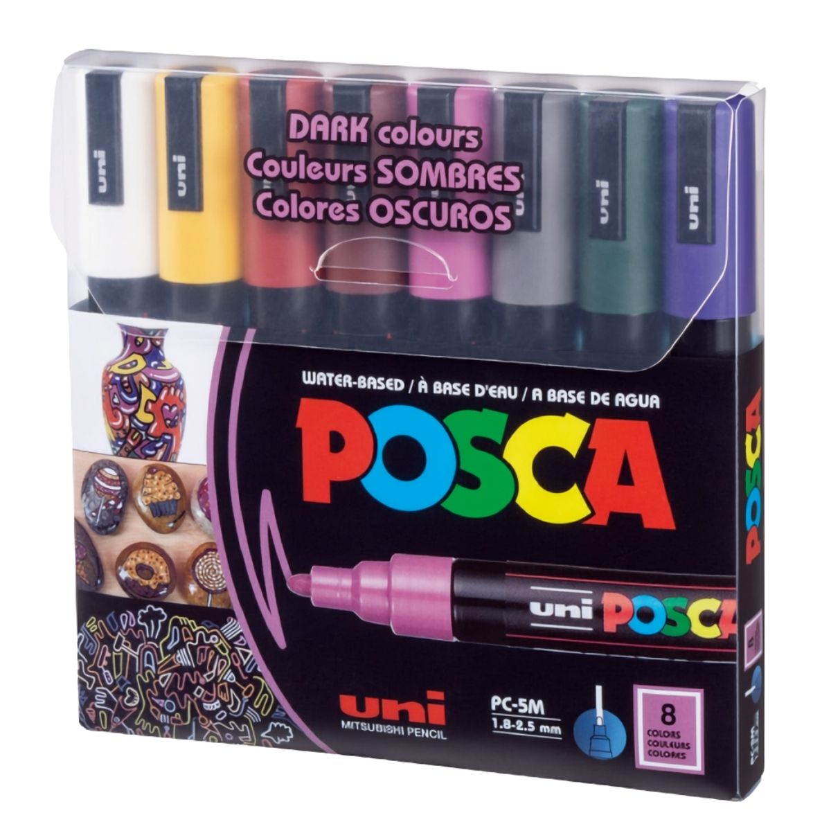 UNI POSCA - Marcadores Posca Pc-5M (1.8 - 2.5mm) Set De 8 Colores Dark