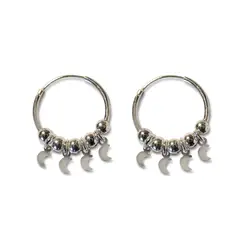 ANDREA COGGIOLA JOYAS - Aros Argolla 4 Lunas Colgantes Plata Fina 925