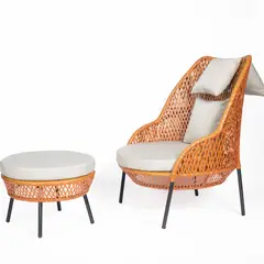 ROCA NEGRA - Silla Sant Joan con ottoman y tejido de rattan color naranja
