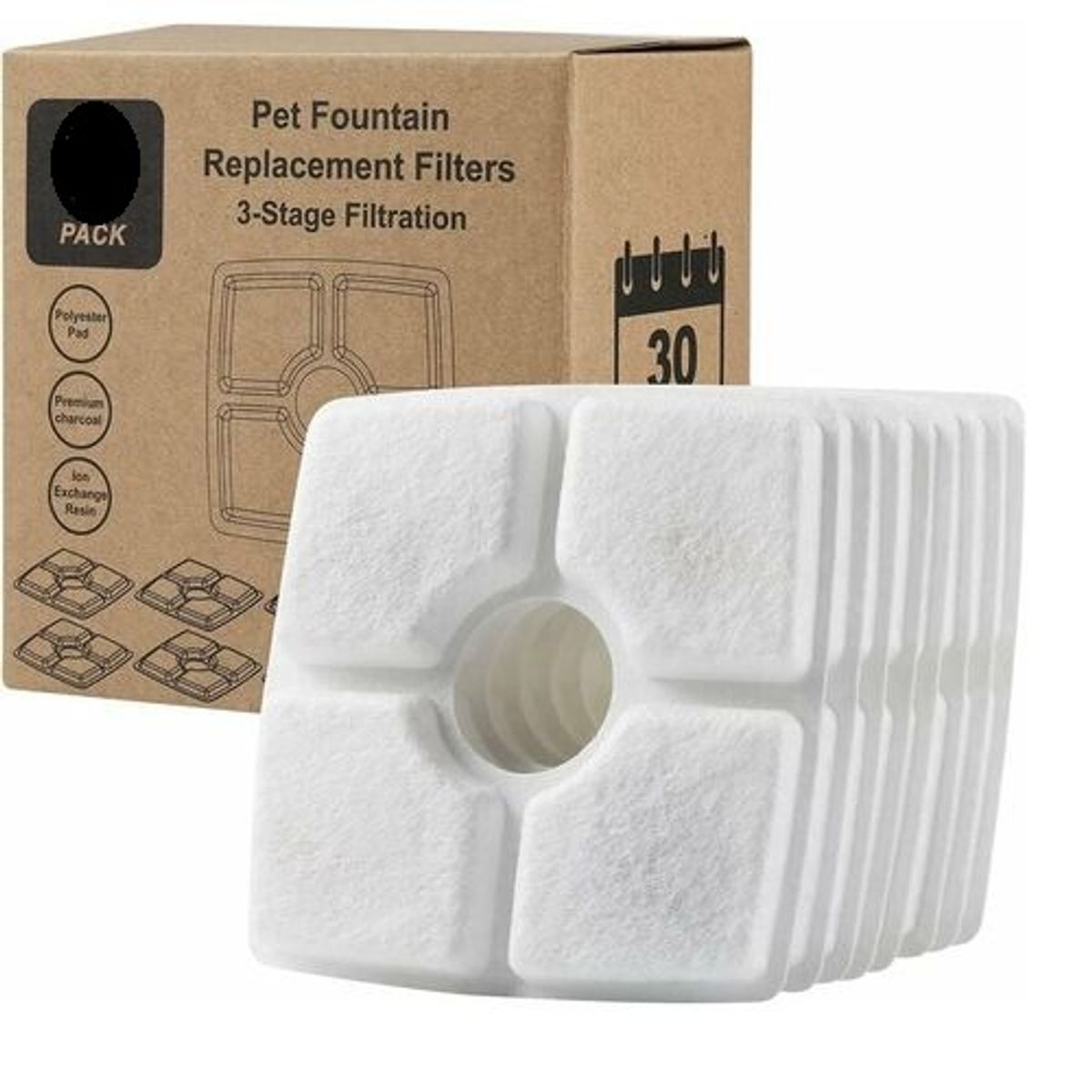 GENERICO - Repuesto Filtro Fuente Bebedero Agua Pack X8 Cuadrado