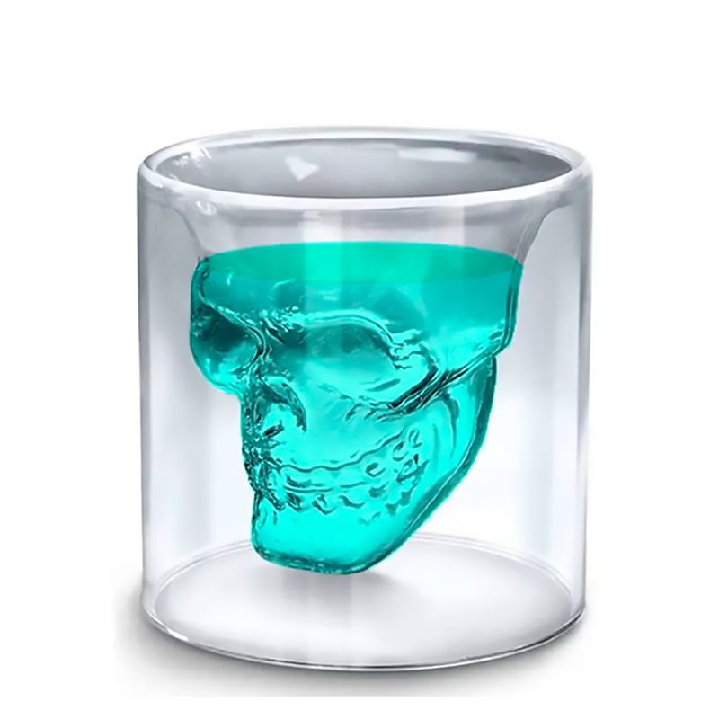 GENERICO - Vaso Vidrio Calavera Cristal Doble Pared 150 Ml Pack X 4