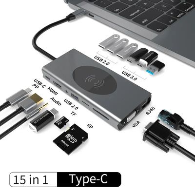 Imagen 2 del producto Hub Adaptador Usb TipoC 15 en 1 para MacBook y Windows Carga Magnética para Smartphone