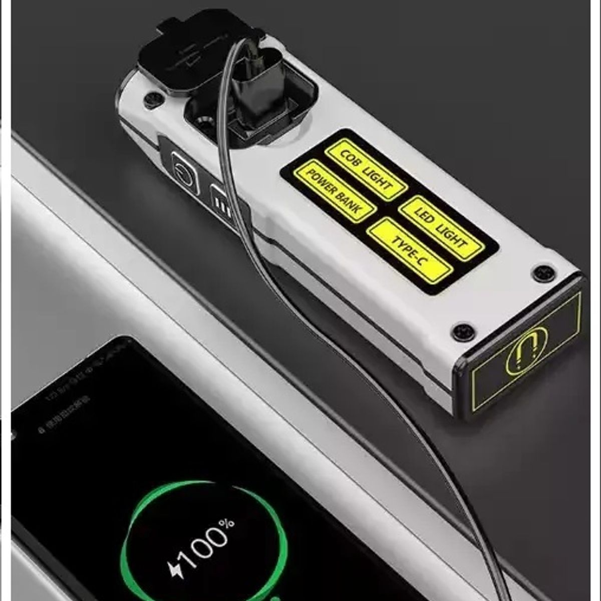 GENERICO - Linterna Magnética Multifuncional recargable con Power Bank