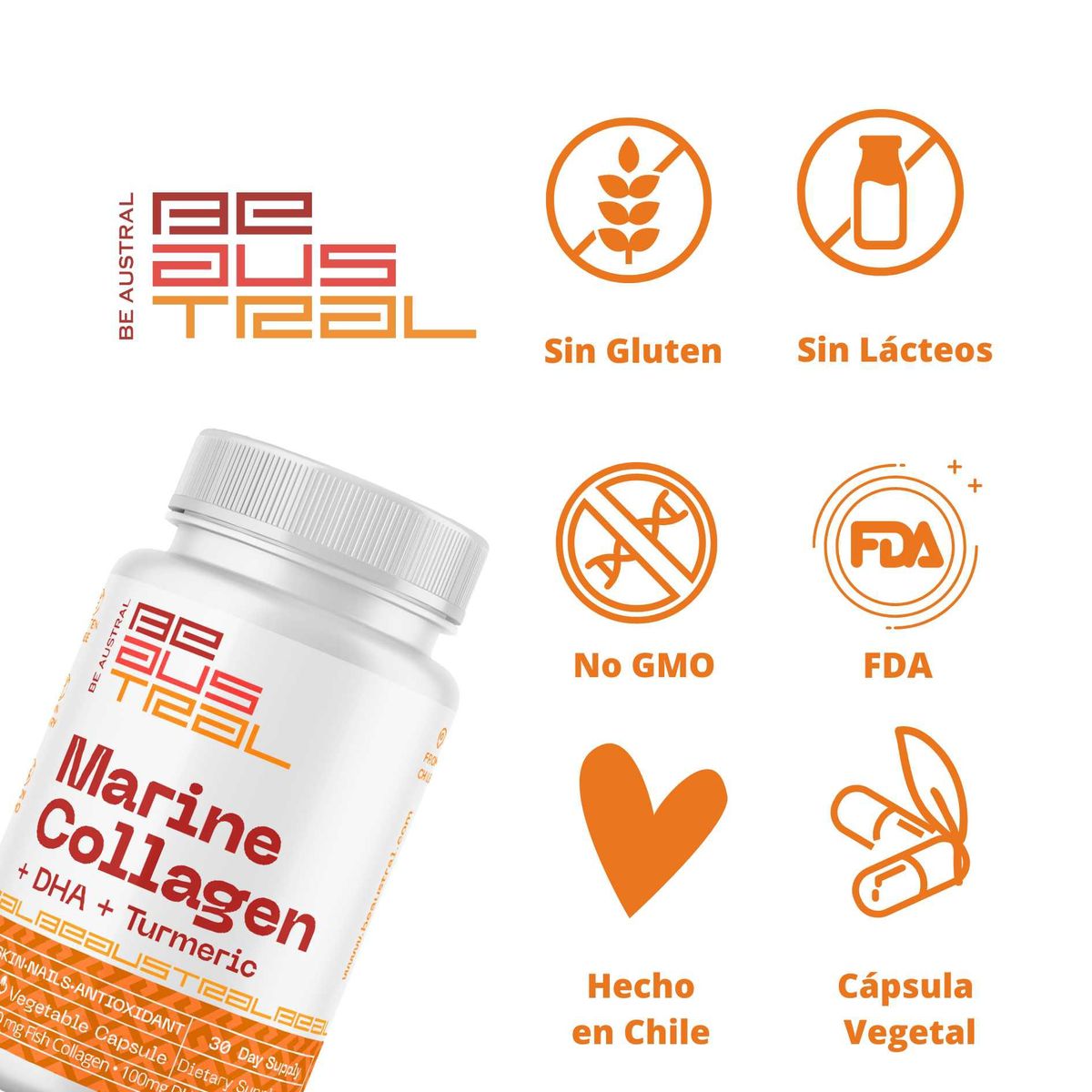 FULL COLAGENO - Colágeno Marino + DHA + Curcuma Suplemento 30 Cápsulas