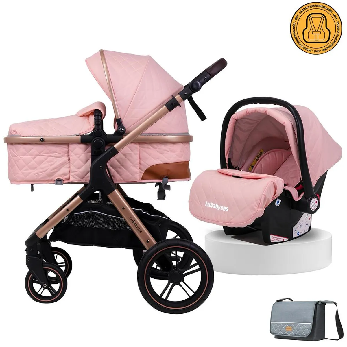 LUBABYCAS - Coche Travel System Con Accesorios LuBabycas X1 Rosado