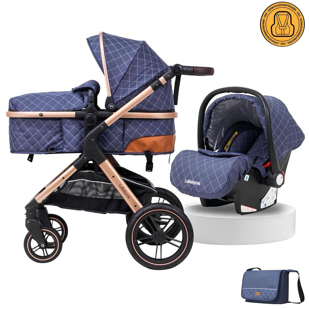 LUBABYCAS - Coche Travel System Con Accesorios LuBabycas X1 Azul