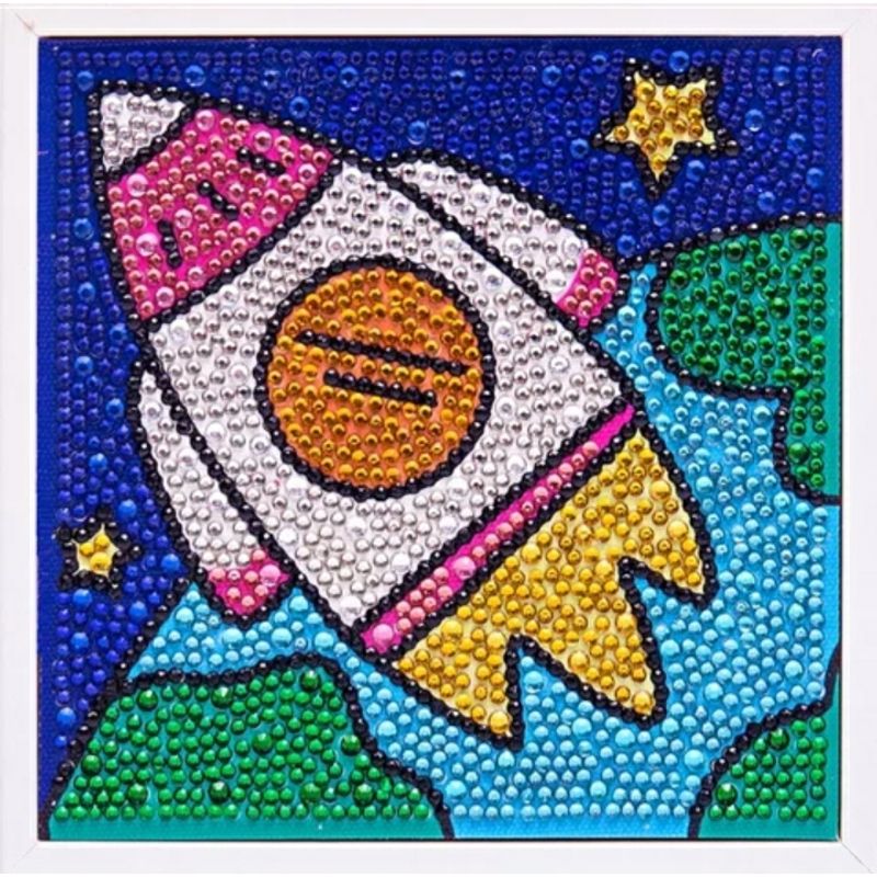 MI ARTE OCIO CONSENTIDO - Pintura diamante Cohete 15x15 INCLUYE MARCO