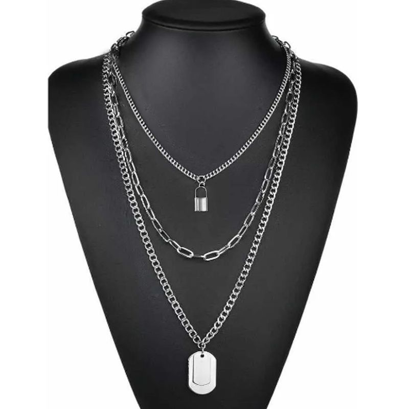 GENERICO - Cadenas 3 en 1 Collar Unisex Estilo Hip Hop Colgantes Placa Candado