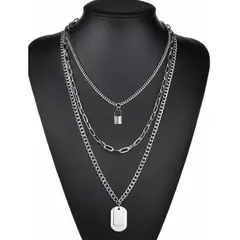 GENERICO - Cadenas 3 en 1 Collar Unisex Estilo Hip Hop Colgantes Placa Candado