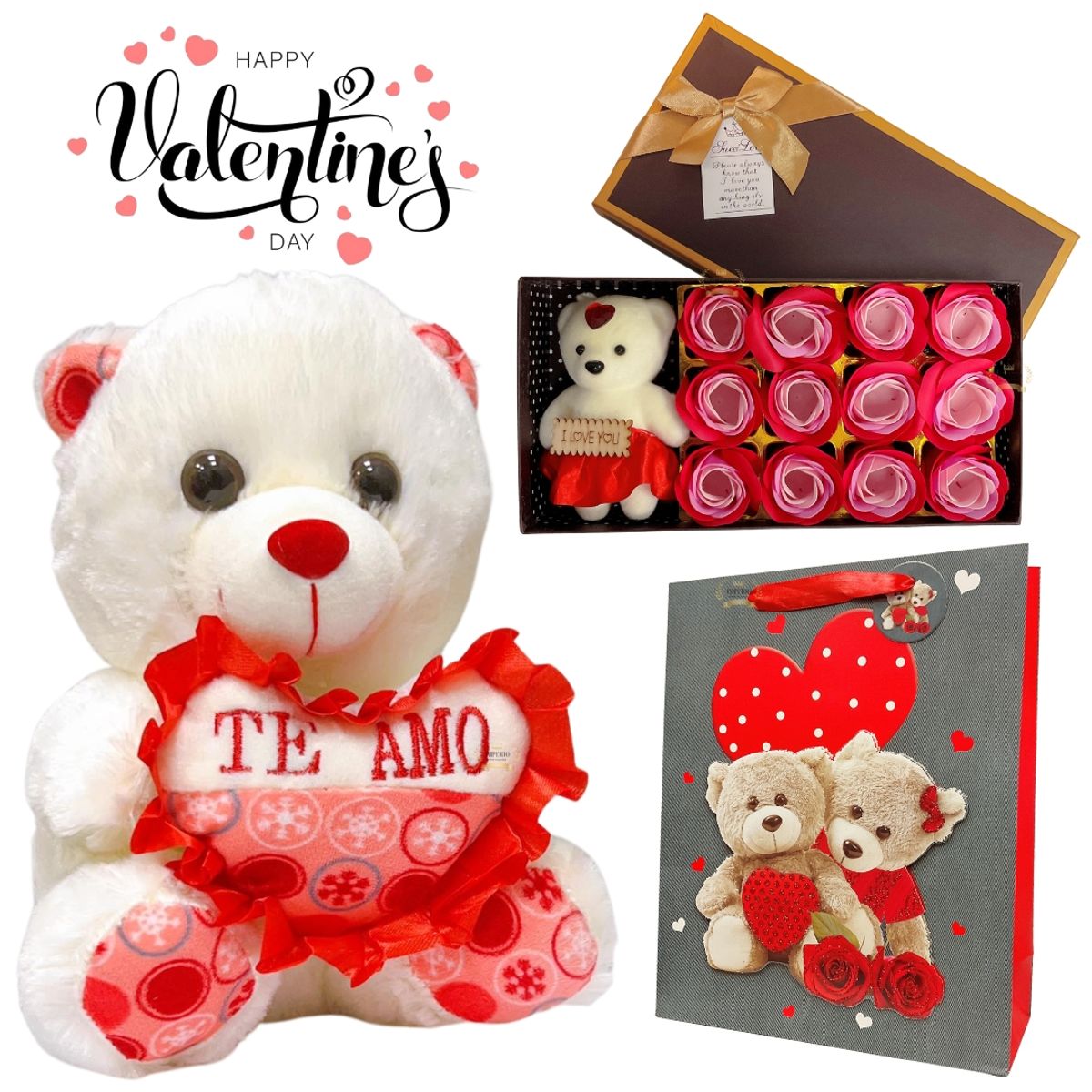 GENERICO - Caja Rosas Con Peluche Pétalos De Jabón Regalo