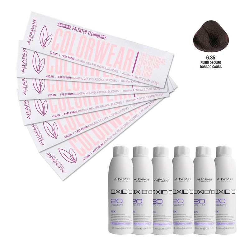 ALFAPARF MILANO - Kit 6 Tintura Vegana ColorWear N°6.35 Alfaparf + 6 agua 20V
