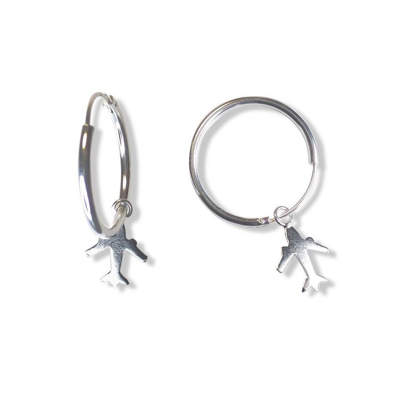 ANDREA COGGIOLA JOYAS - Aros Argollas Colgante Avión Plata Fina 925