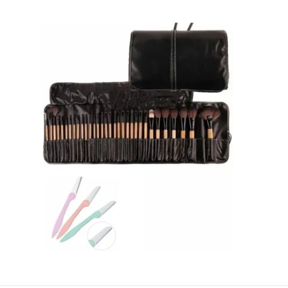 GENERICO - Set 32 Brochas Maquillaje Negro + Set 3 Perfilador De Cejas