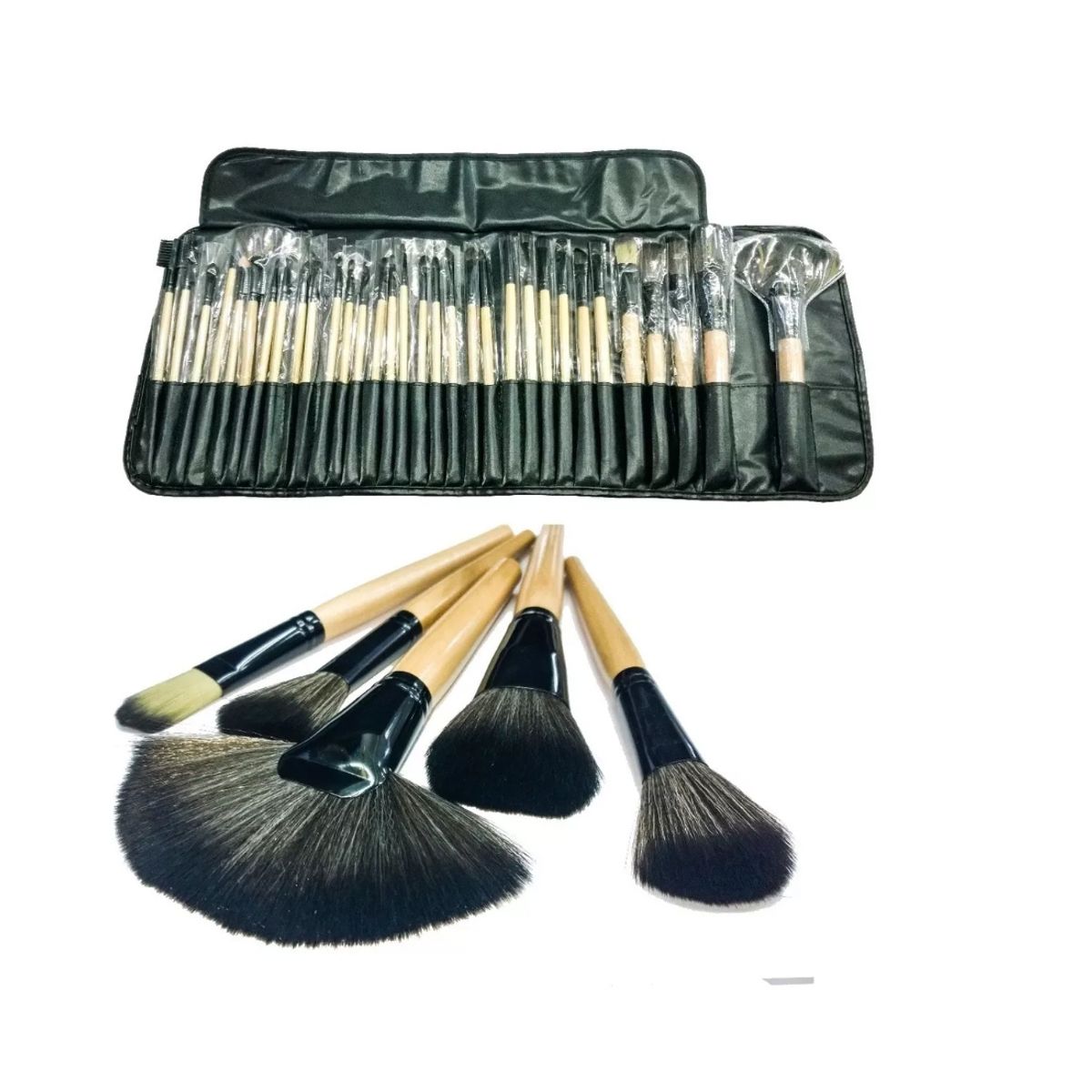 GENERICO - Set 32 Brochas Maquillaje Negro + Set 3 Perfilador De Cejas