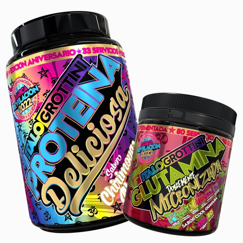 ITALO GROTTINI - Proteina Whey Deliciosa 2.3 lb Chirimoya alegre + Glutamina 432g 80Sv