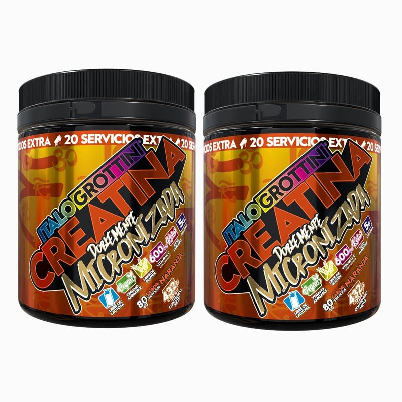 ITALO GROTTINI - 2 Creatinas Monohidrato Doblemente Micronizadas 80 SV c/u -Naranja