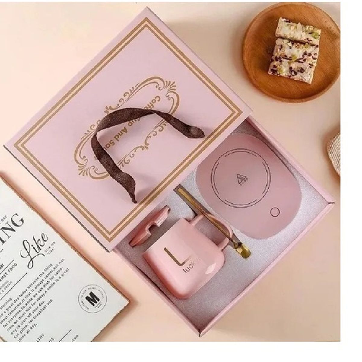 GENERICO - Taza Con Calentador Eléctrico  55°c Tazón Para Café Té Leche Rosado