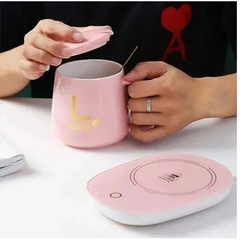GENERICO - Taza Con Calentador Eléctrico 55°c Tazón Para Café Té Leche Rosado