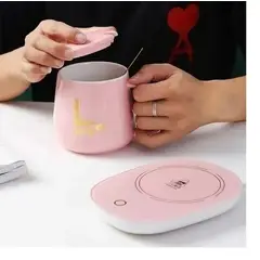 GENERICO - Taza Con Calentador Eléctrico 55°c Tazón Para Café Té Leche Rosado