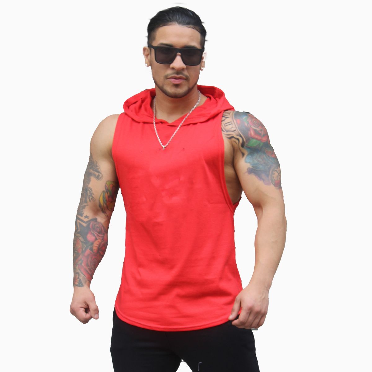 GENERICO - Polera Musculosa con capucha lisa Rojo