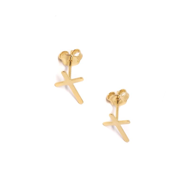 ANDREA COGGIOLA JOYAS - Aros Cruz Planos Mini Enchapado Oro 18K