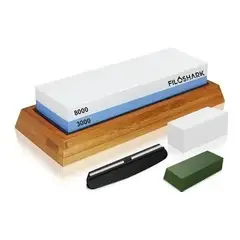 FILOSHARK - Piedra De Afilar 3000 y 8000 Base Bambú Guía Set