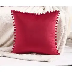 TODOHOGAR SANTIAGO DE CHILE - Cojín de terciopelo con pompones rojo 45x45