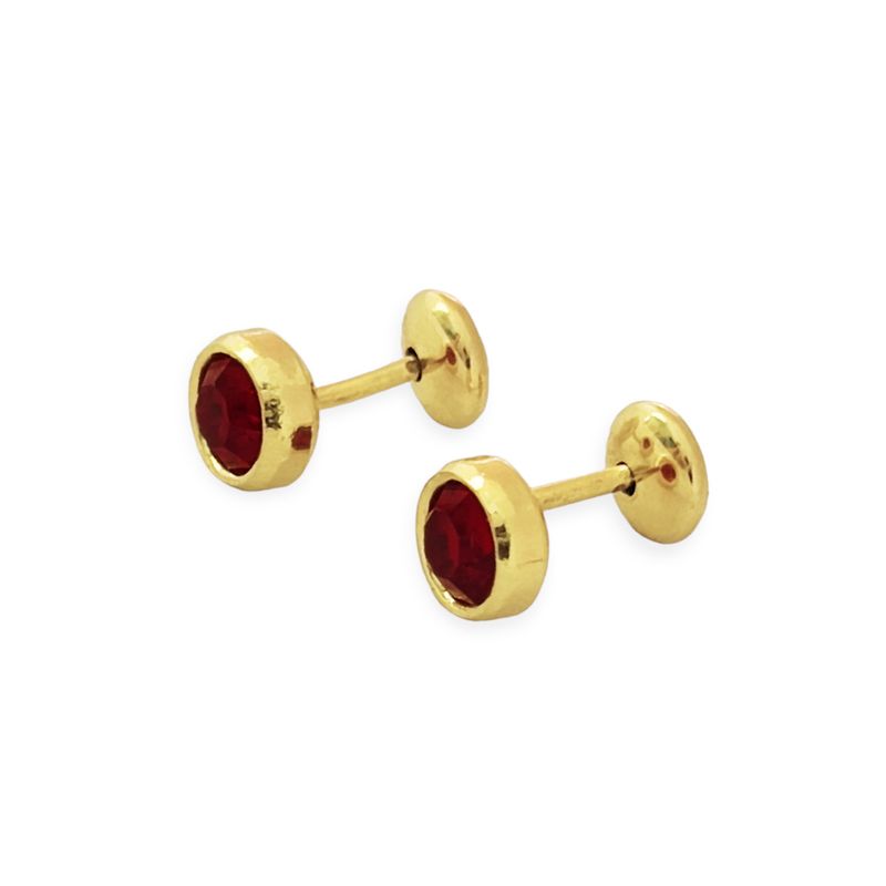 ANDREA COGGIOLA JOYAS - Aros Niña Circón Rojo 5mm Enchapado Oro 18K