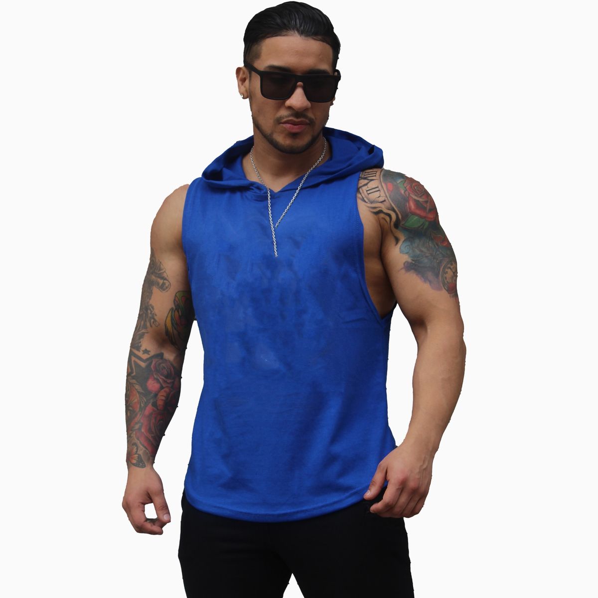 GENERICO - Polera Musculosa con capucha lisa Azulino