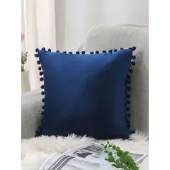 TODOHOGAR SANTIAGO DE CHILE - Cojín de terciopelo con pompones 45x45 azul oscuro