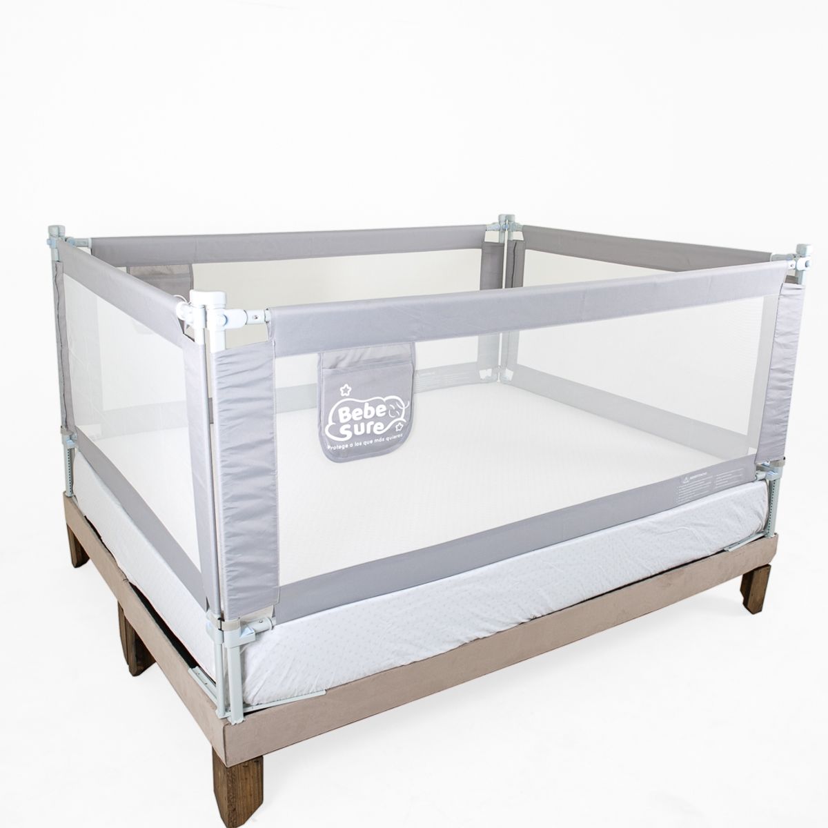 BEBE SURE - Set 4 barandas para cama 1 plaza 90x200 cm colchón bajo