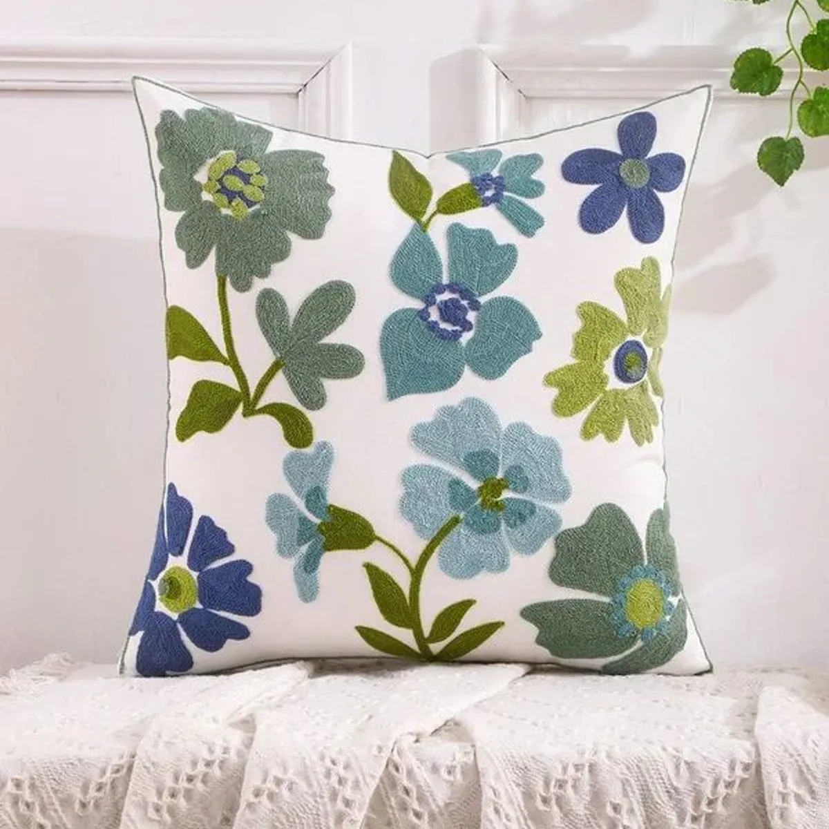 GENERICO - Funda de cojín bordado Flores - Pack 2