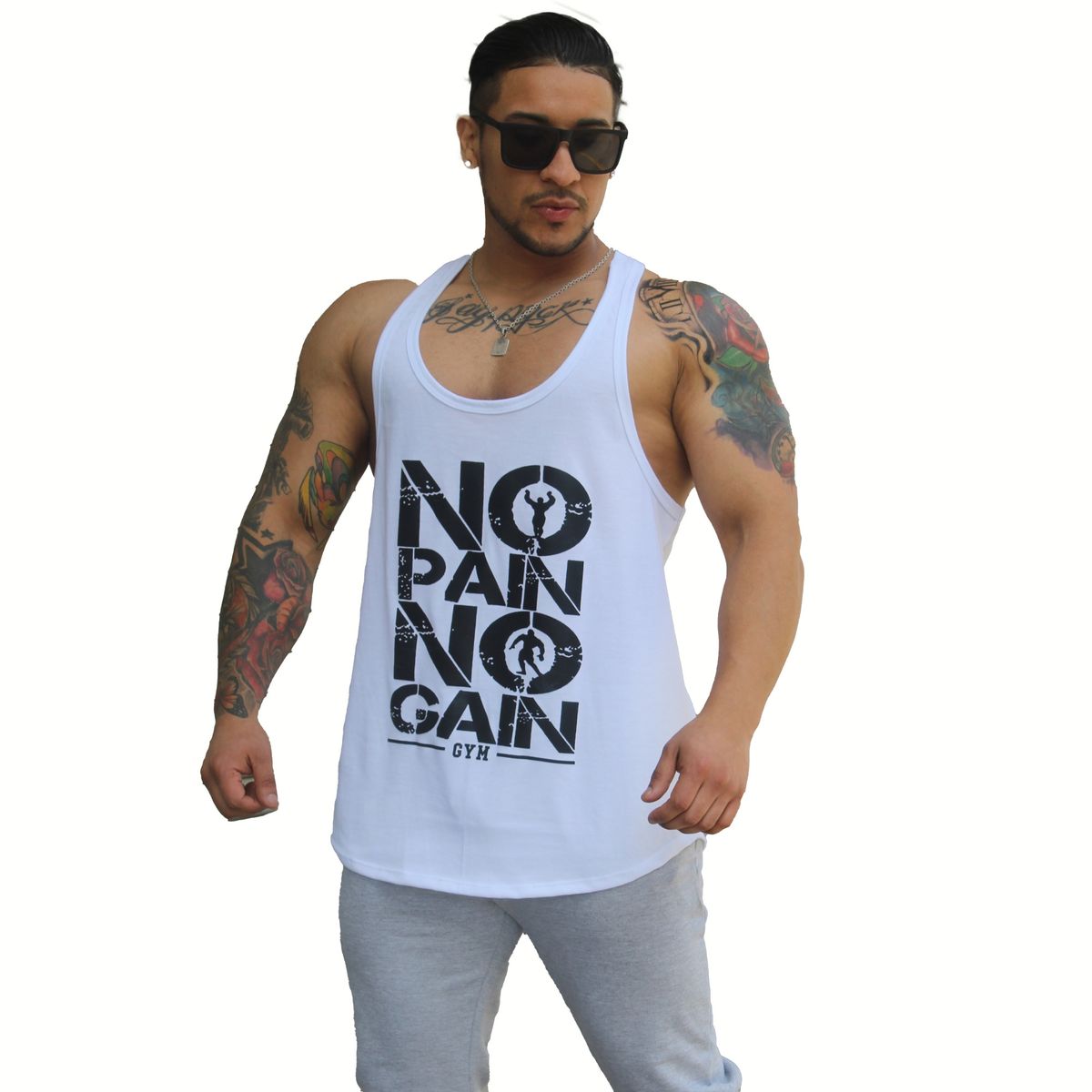 ADEMAN - Polera Musculosa tirante Nopain Nogain Blanco