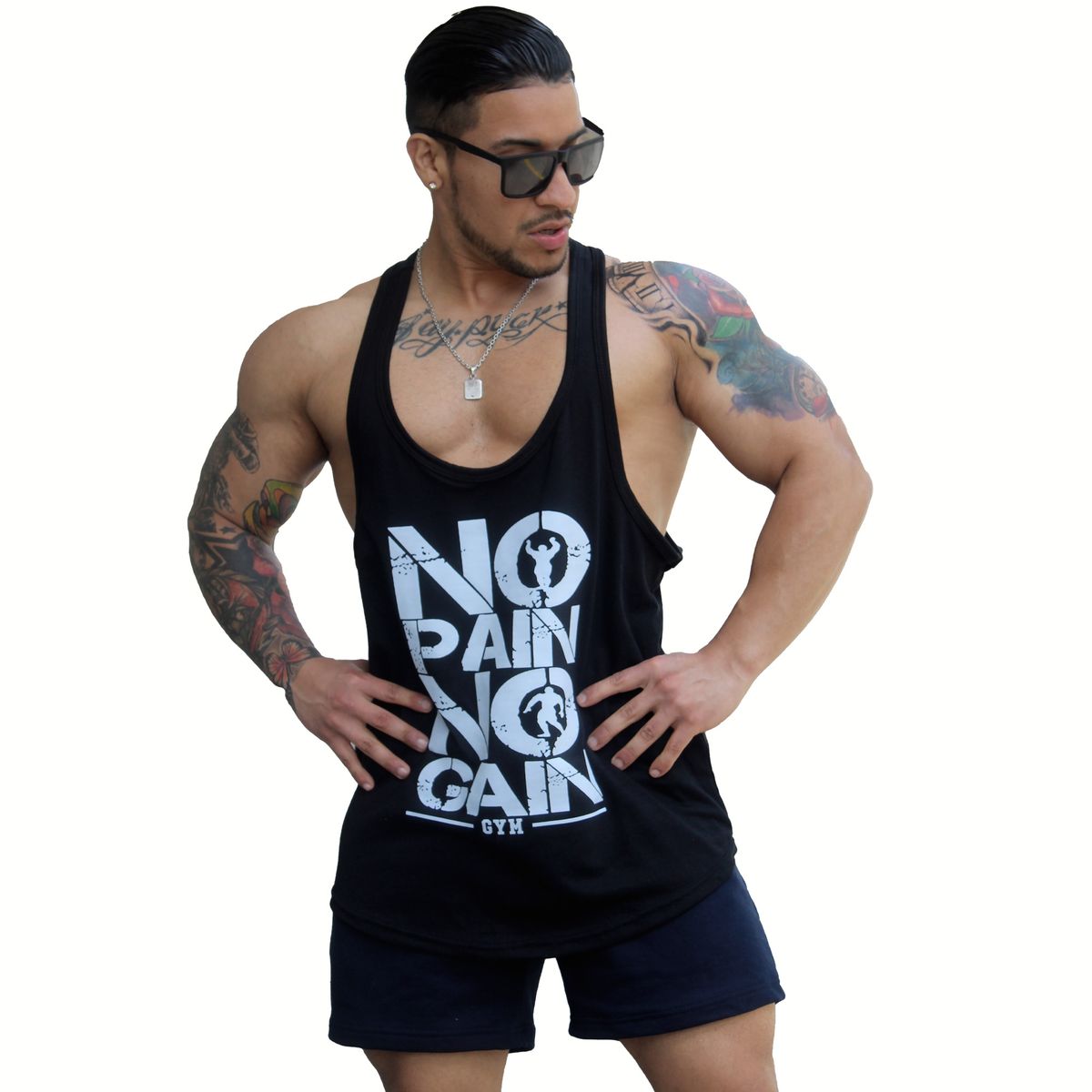 ADEMAN - Polera Musculosa tirante Nopain Nogain Negro