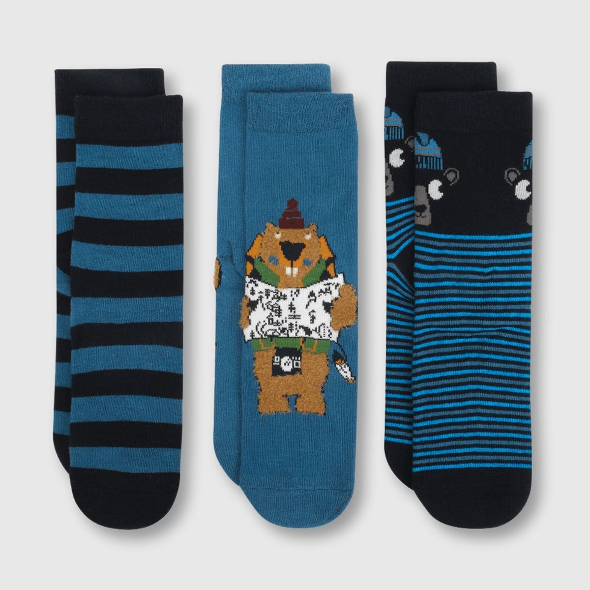COLLOKY - Calcetin de niño 3 pack oso del bosque azul (3 a 10 años)