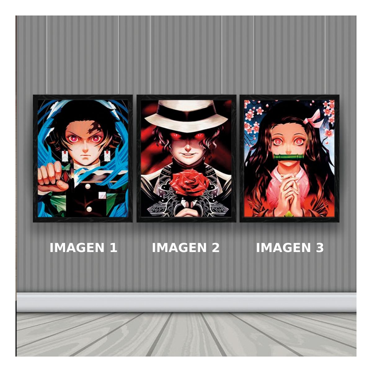 3DILUTION - Kimetsu No Jaiba Anime Cuadro 3D Efecto 3 imagenes en 1.
