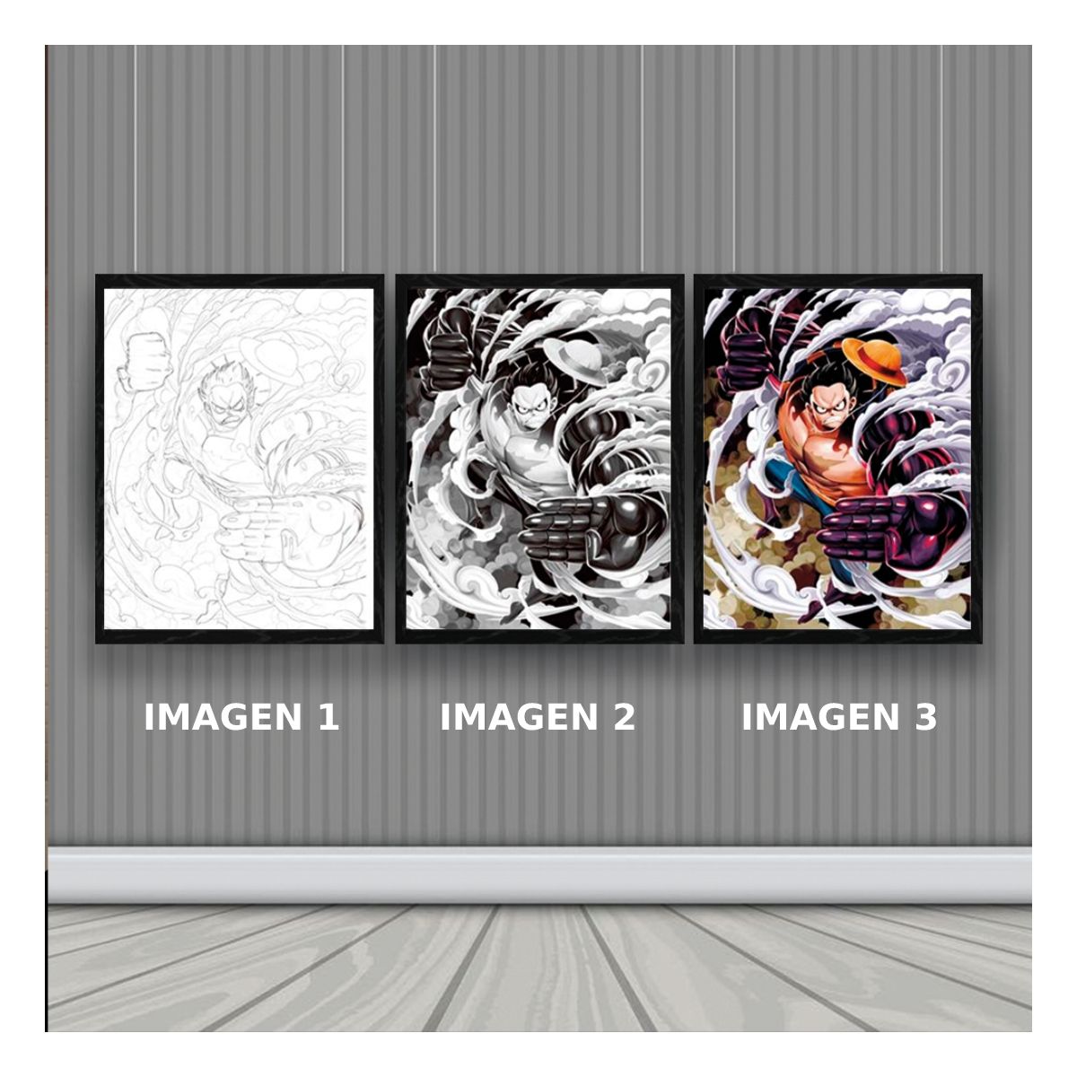 3DILUTION - One Piece Luffy Cuadro 3D Efecto Lenticular 3 imagenes en 1