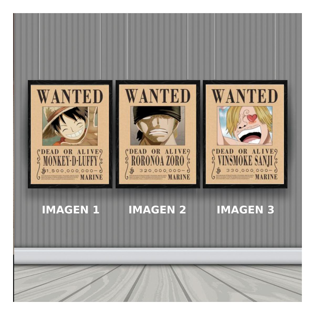 3DILUTION - One Piece Wanted Cuadro 3D Efecto Lenticular 3 imagenes en 1