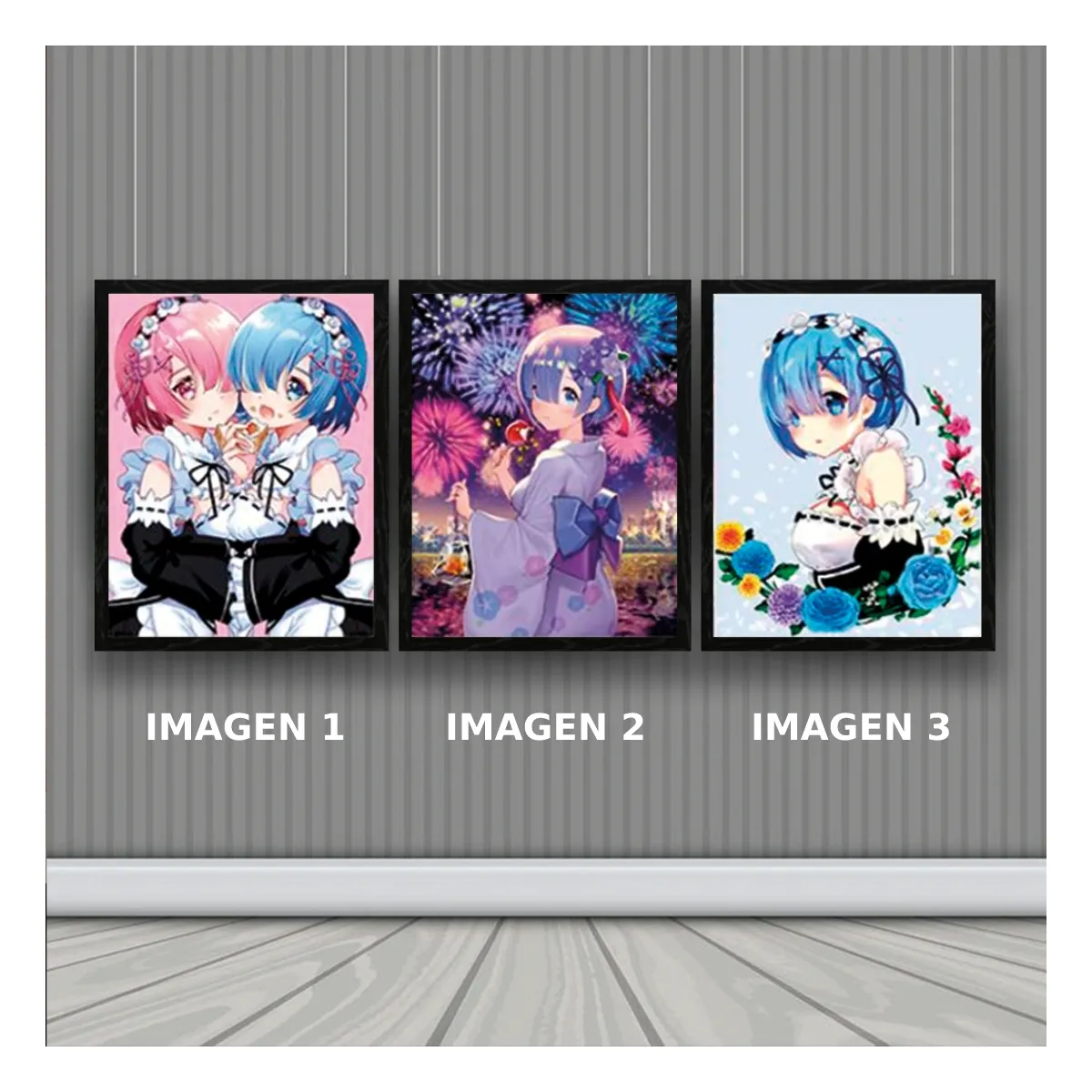 3DILUTION - Re Zero Anime Cuadro 3D Efecto Lenticular 3 imagenes en 1