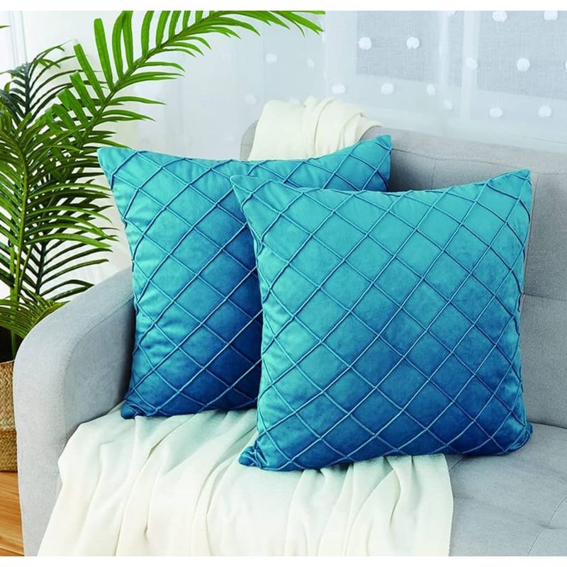 GENERICO - Pack 2 Fundas para Cojín Terciopelo Diseño Rombo-45x45cm-Turquesa