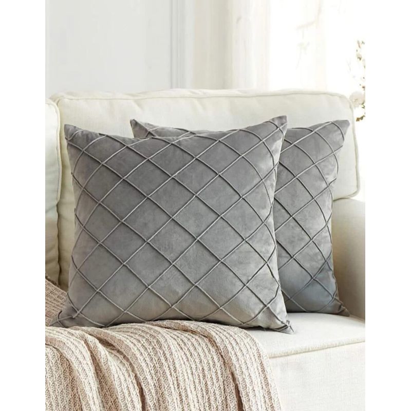 GENERICO - Pack 2 Fundas para Cojín Terciopelo Diseño Rombo-45x45cm-Gris