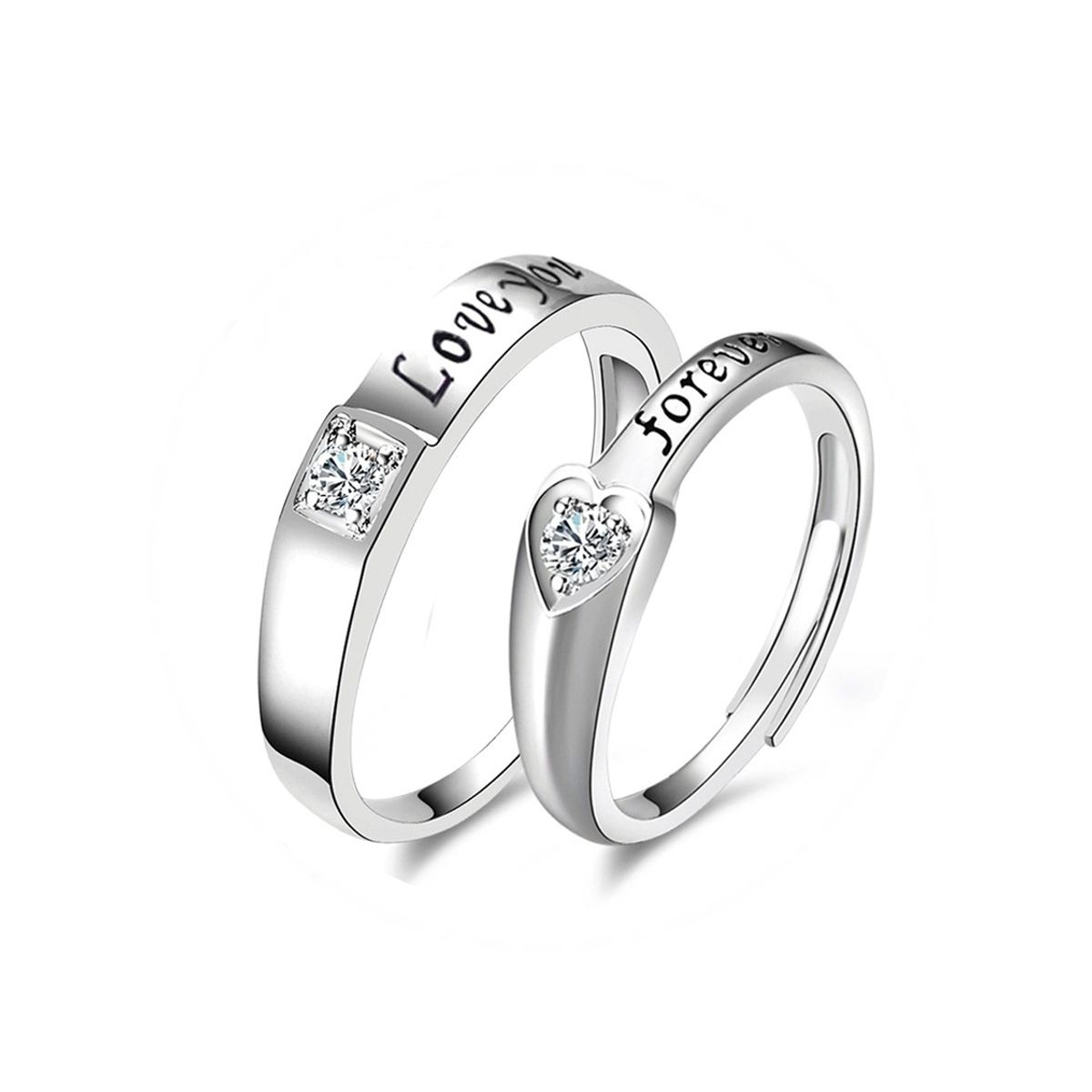 ZG JOYAS - Anillos Plata 925 Ajustables Love Parejas Compromiso Baño Oro Blanco