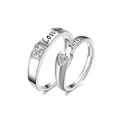 ZG JOYAS - Anillos Plata 925 Ajustables Love Parejas Compromiso Baño Oro Blanco