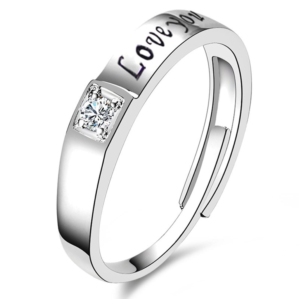 ZG JOYAS - Anillos Plata 925 Ajustables Love Parejas Compromiso Baño Oro Blanco