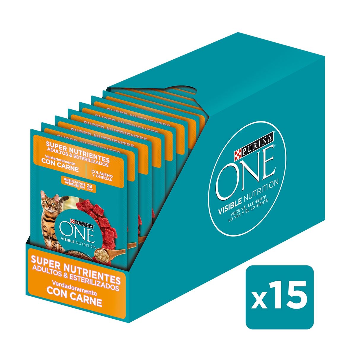 PURINA ONE - Pack Gato PURINA ONE Adultos y Esterilizados SuperNutrientes 15x85gr