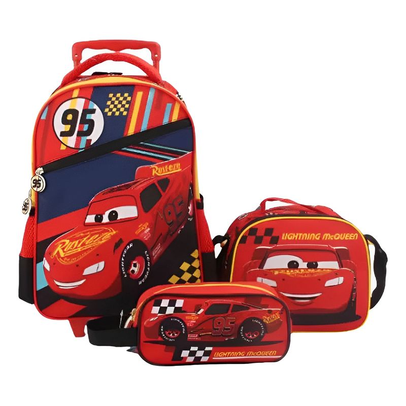 INTEK GAMES - Pack Escolar Mochila con ruedas  Lonchera  Estuche Cars 3 Piezas