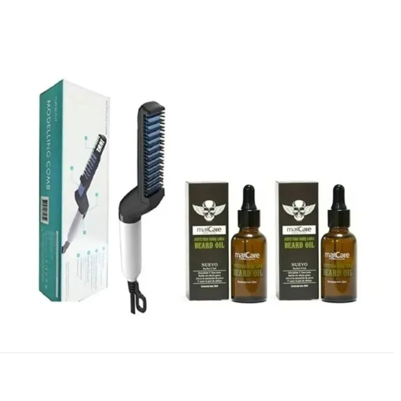 GENERICO - Peine Alisador De Barba + 2 Aceites Para Barba 30ml Maxcare