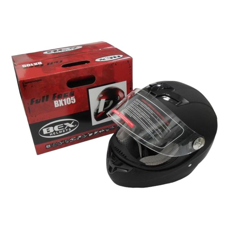 BEX - Casco Full Face Bx105 Talla L Color Flat Black Ceritificacion ECE Bex